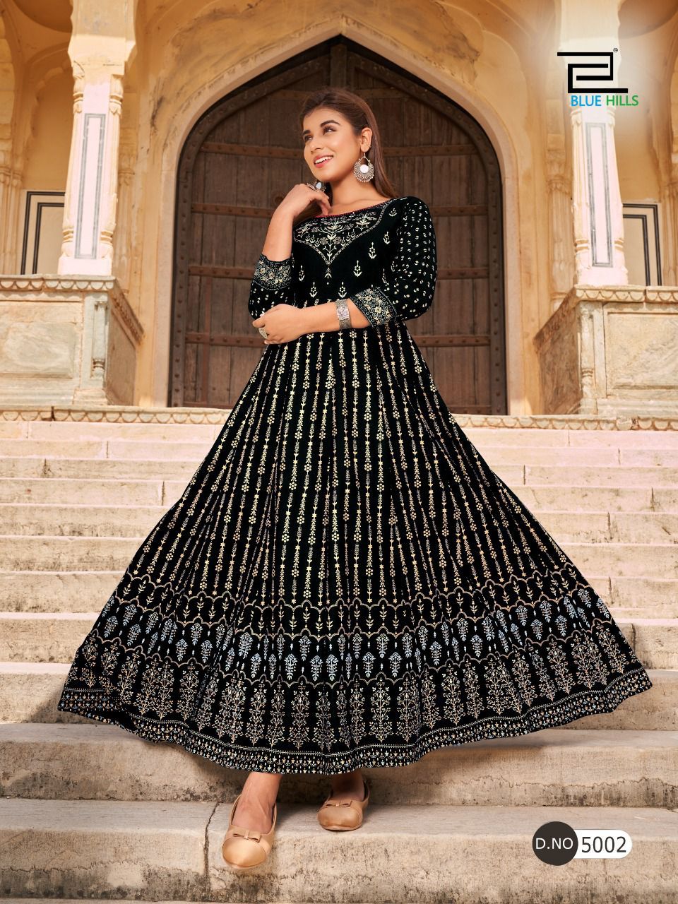 Blue Hills Leela 5 Fancy Festive Wear Rayon Printed Long Anarkali Kurti Collection